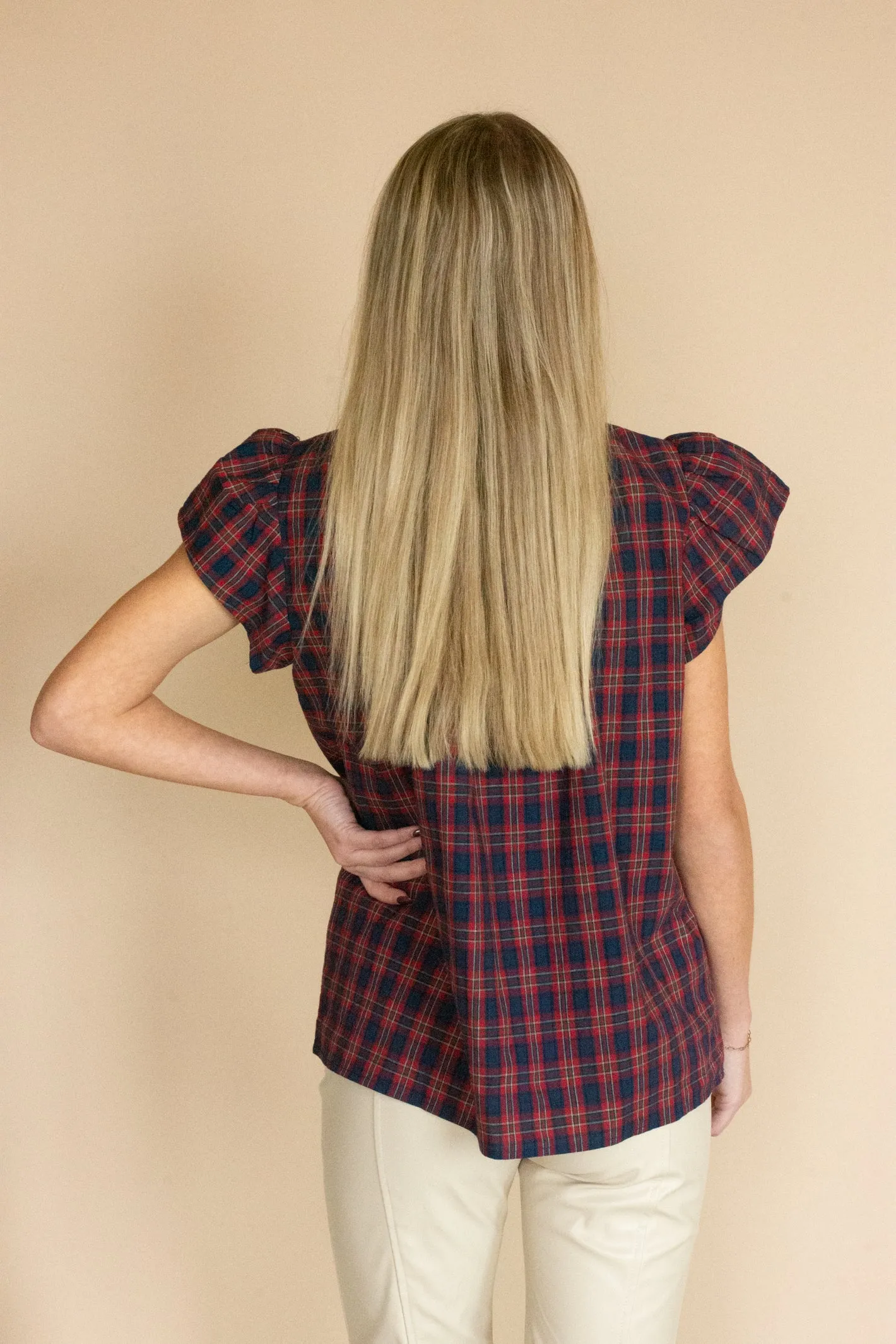 Warm Hearts Red Plaid Blouse