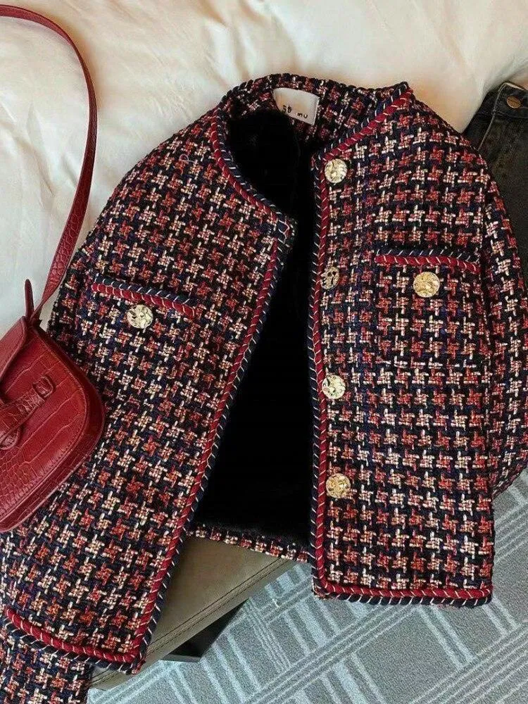 Weave Plaid Tweed Jacket Women