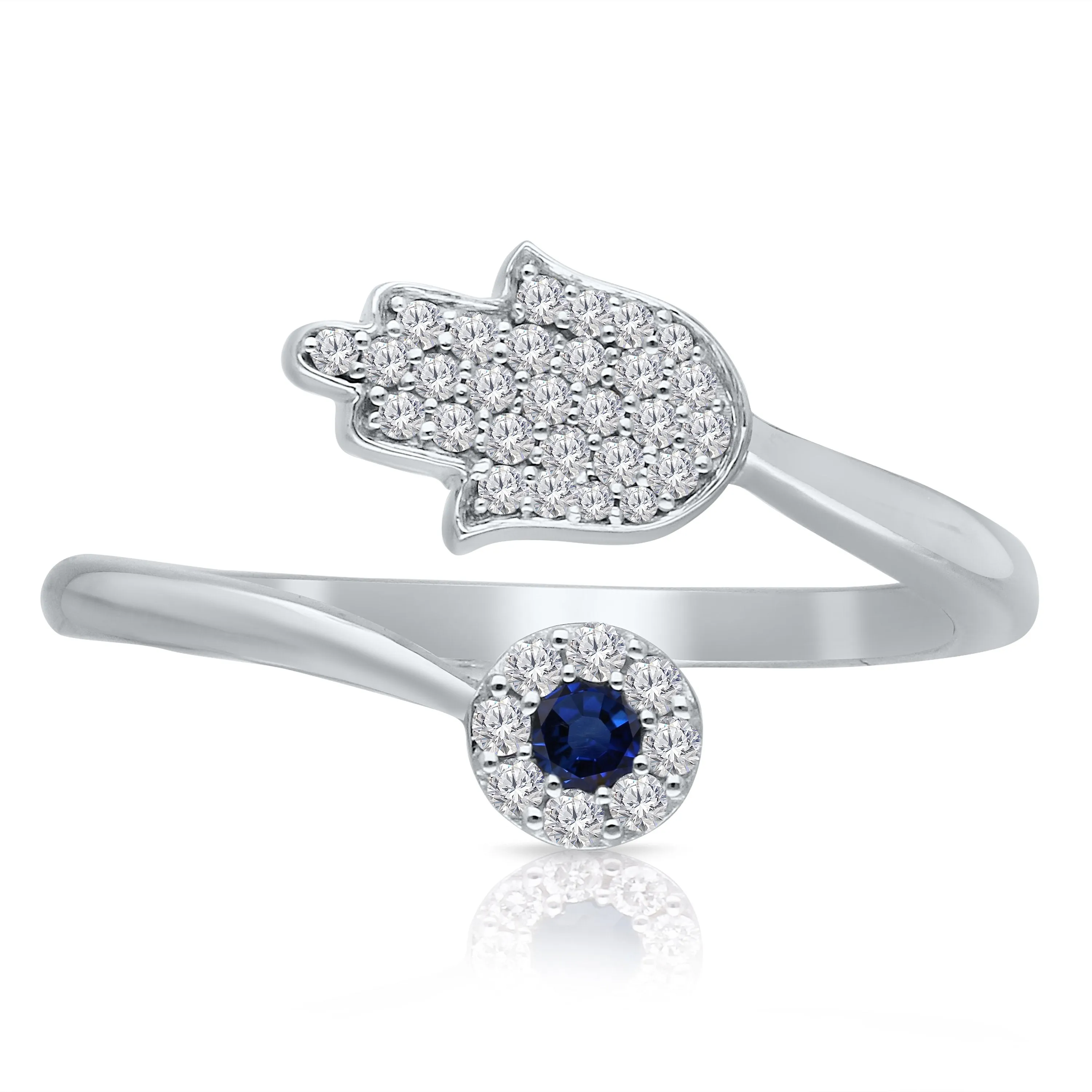 White Gold Sapphire & Diamond Evil Eye Ring