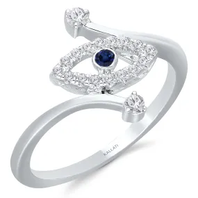 White Gold Sapphire & Diamond Evil Eye Ring