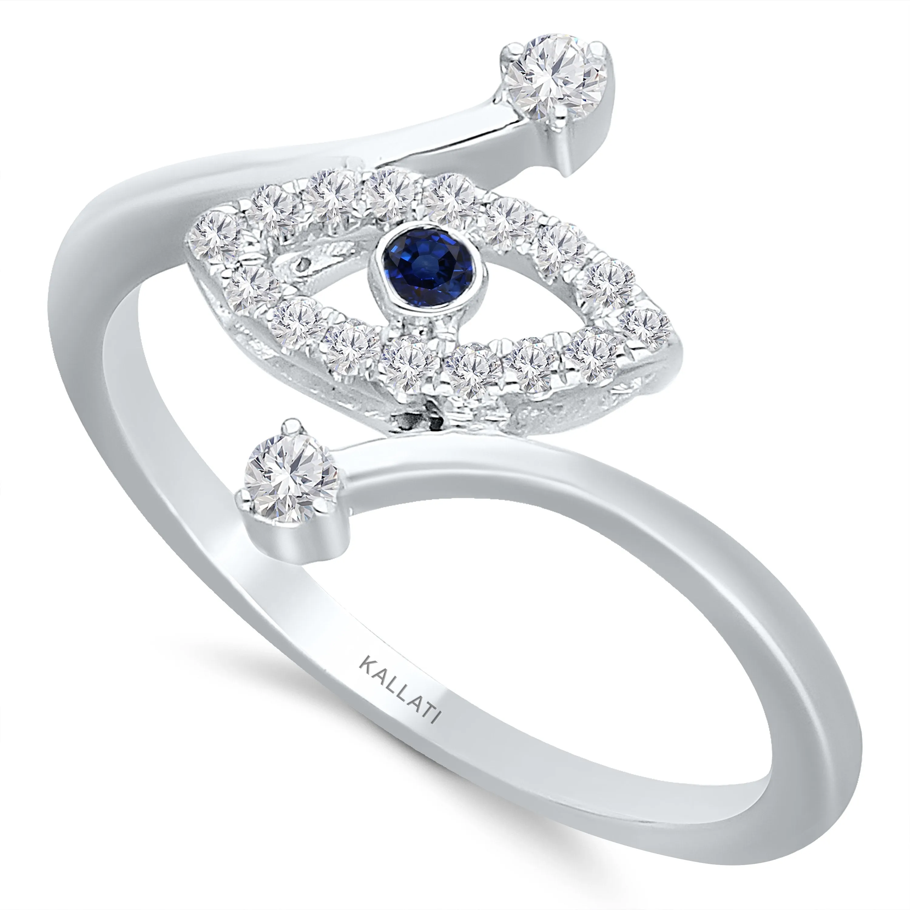 White Gold Sapphire & Diamond Evil Eye Ring