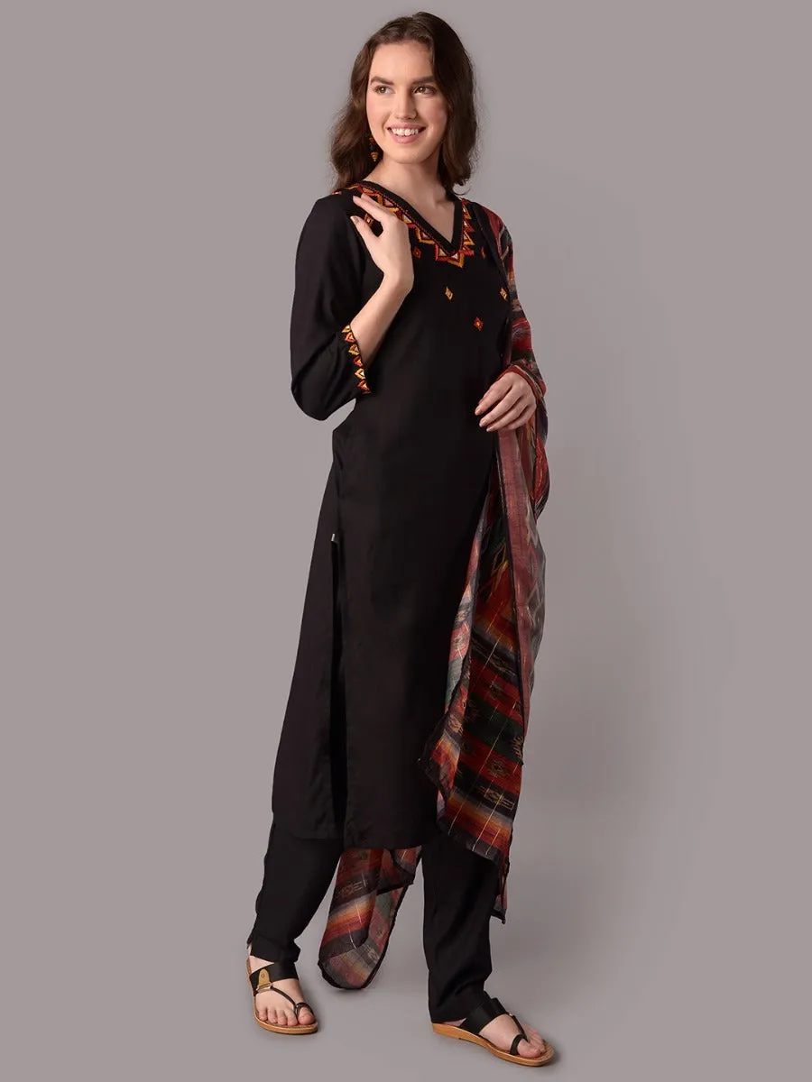 Women Black Kurta Trouser Dupatta