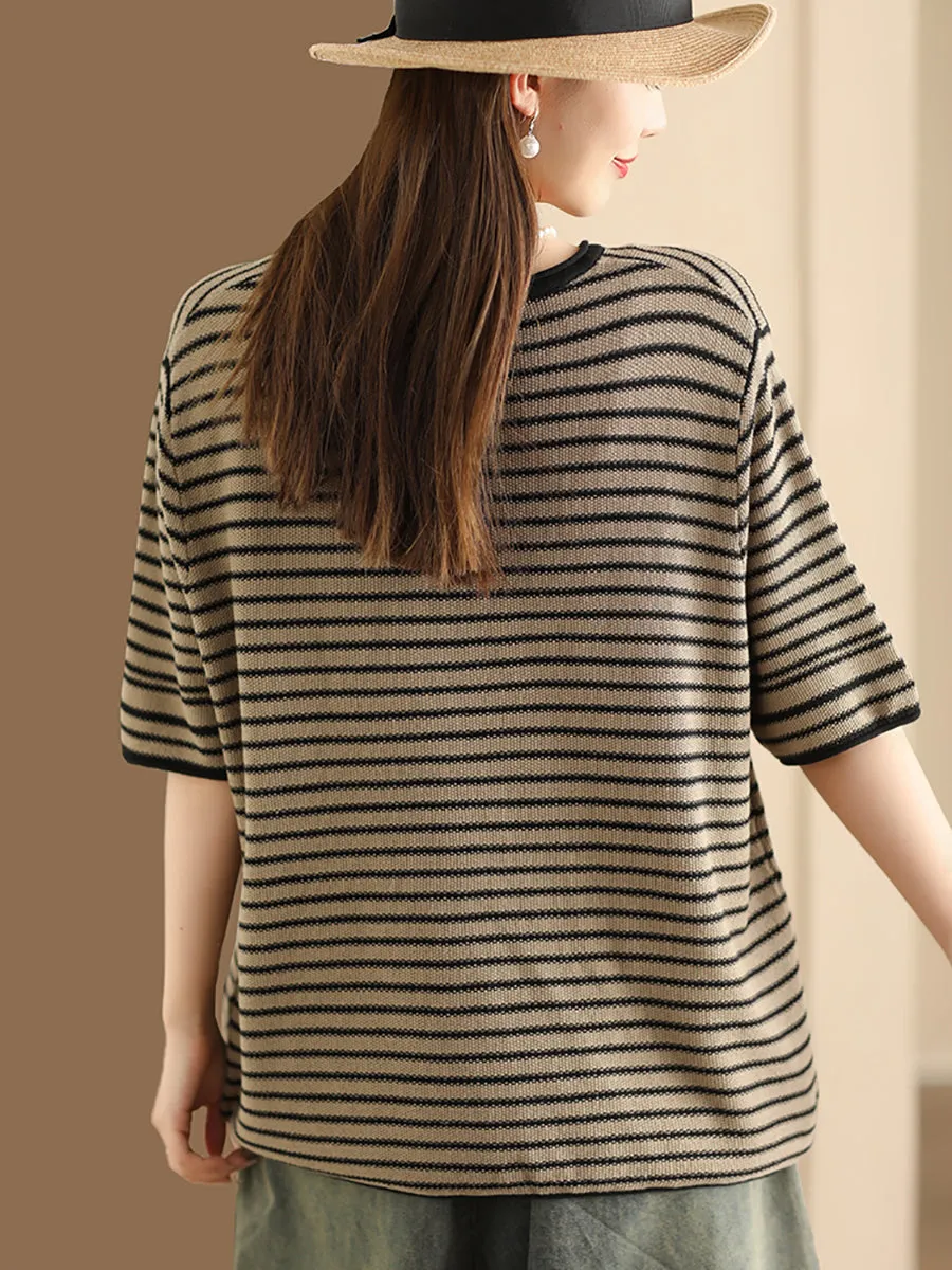 Women Summer Stripe Casaul Knitted Pullover Shirt SC1021