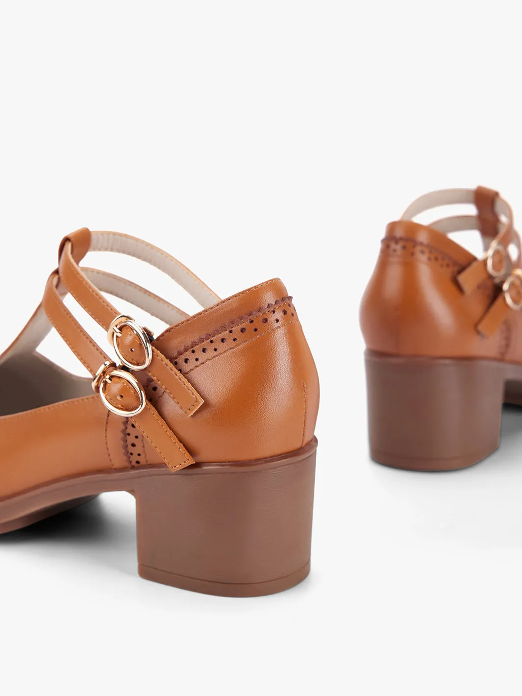 Women‘s Classic T-Strap Leather Shoes