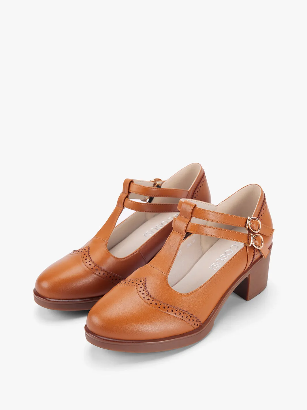 Women‘s Classic T-Strap Leather Shoes