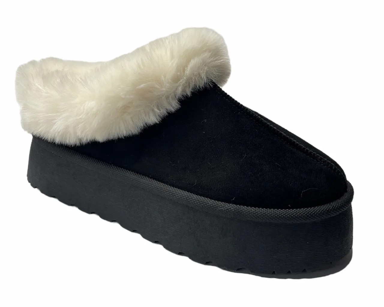 Women's Faux Suede Platform Slip On fur Slippers