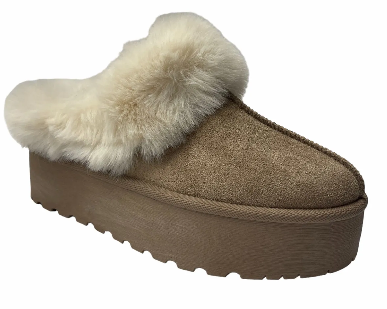 Women's Faux Suede Platform Slip On fur Slippers