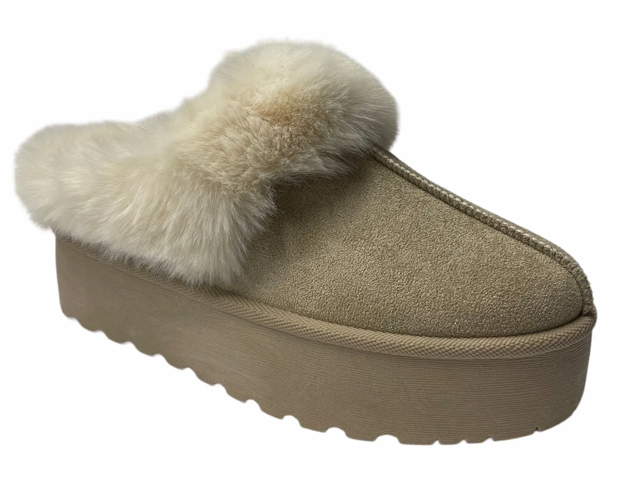 Women's Faux Suede Platform Slip On fur Slippers