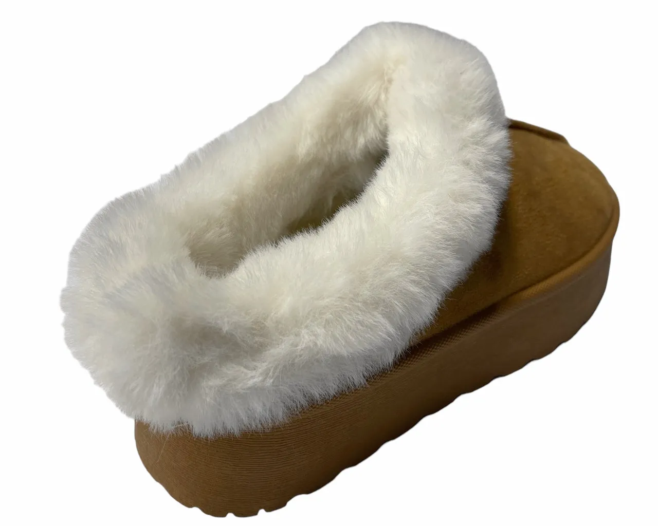 Women's Faux Suede Platform Slip On fur Slippers