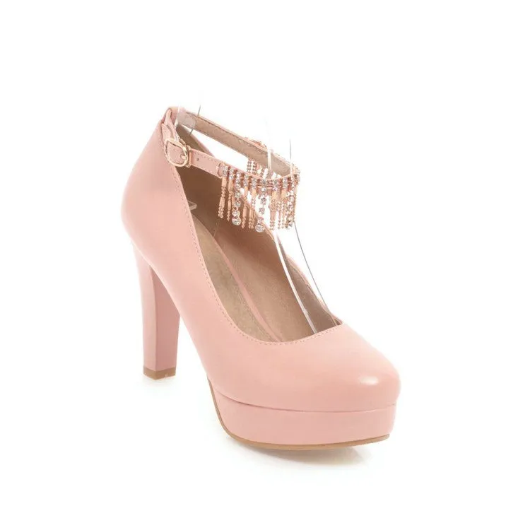 Women'sWomen's Ankle Strap Rhinestone Platform Pumps High Heels Shoes