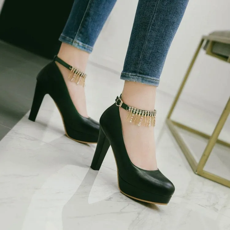 Women'sWomen's Ankle Strap Rhinestone Platform Pumps High Heels Shoes