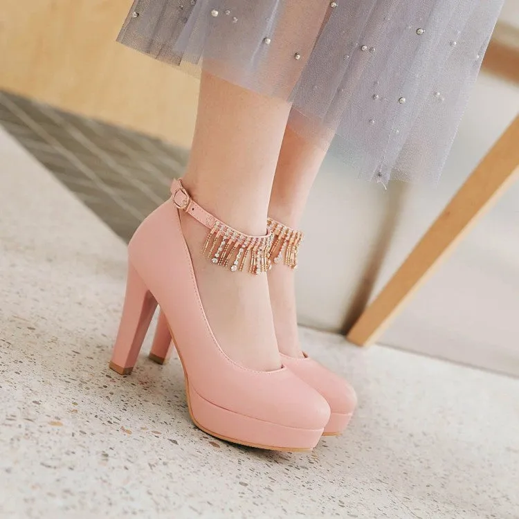 Women'sWomen's Ankle Strap Rhinestone Platform Pumps High Heels Shoes