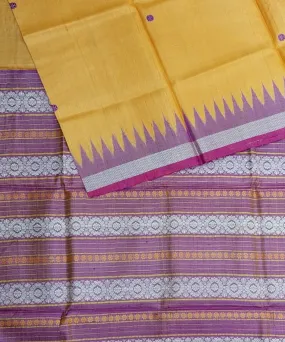 Yellow brown tussar silk handloom gopalpur saree