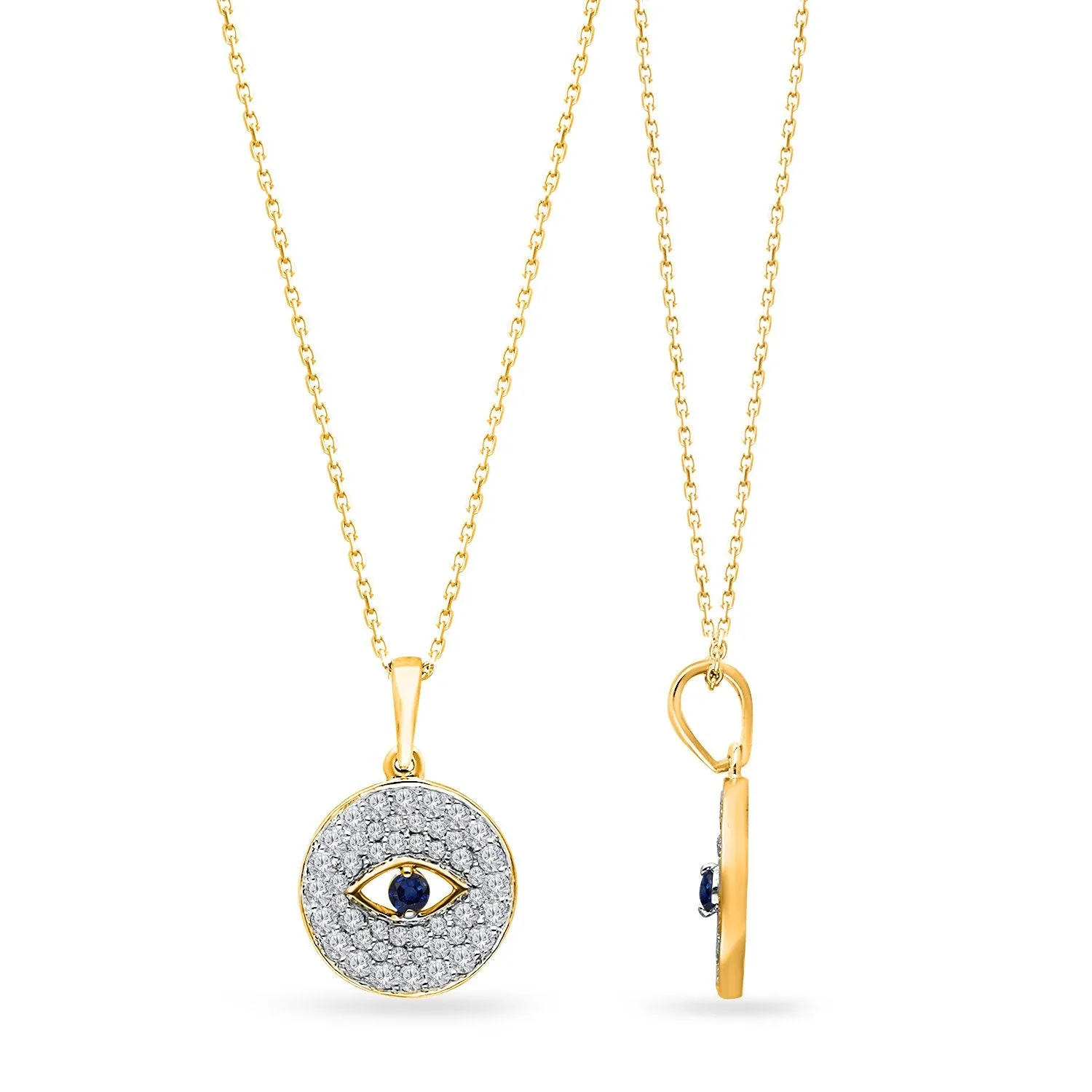 Yellow Gold Sapphire & Diamond Evil Eye Pendant