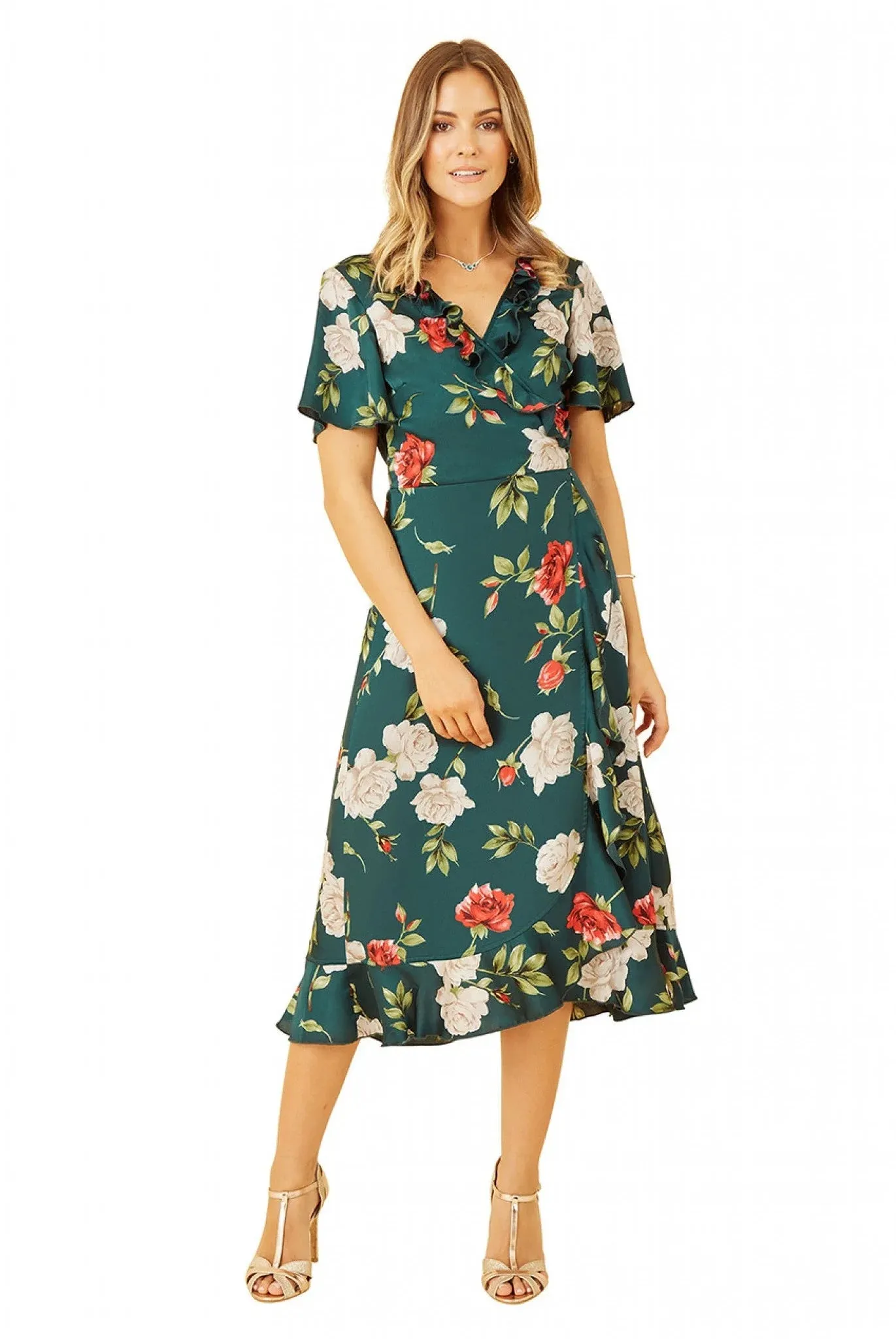 Yumi Green Satin Rose Print Wrap Dress – Clothing Stores for  ETHNICWEAR,Tops,WOMEN,ETHNICWEAR,Tops